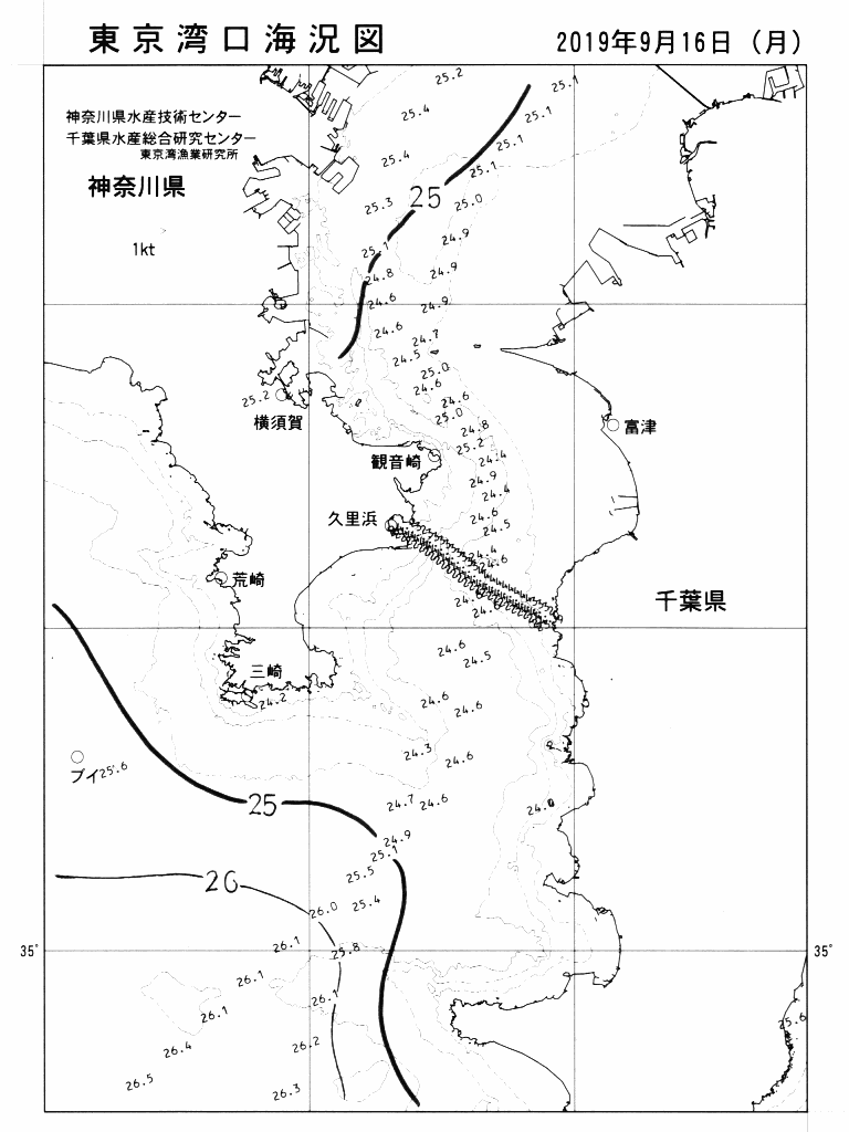 海況図, 東京湾口海況図 検索結果, (水温分布 等を図示)