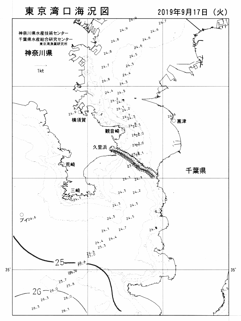 海況図, 東京湾口海況図 検索結果, (水温分布 等を図示)