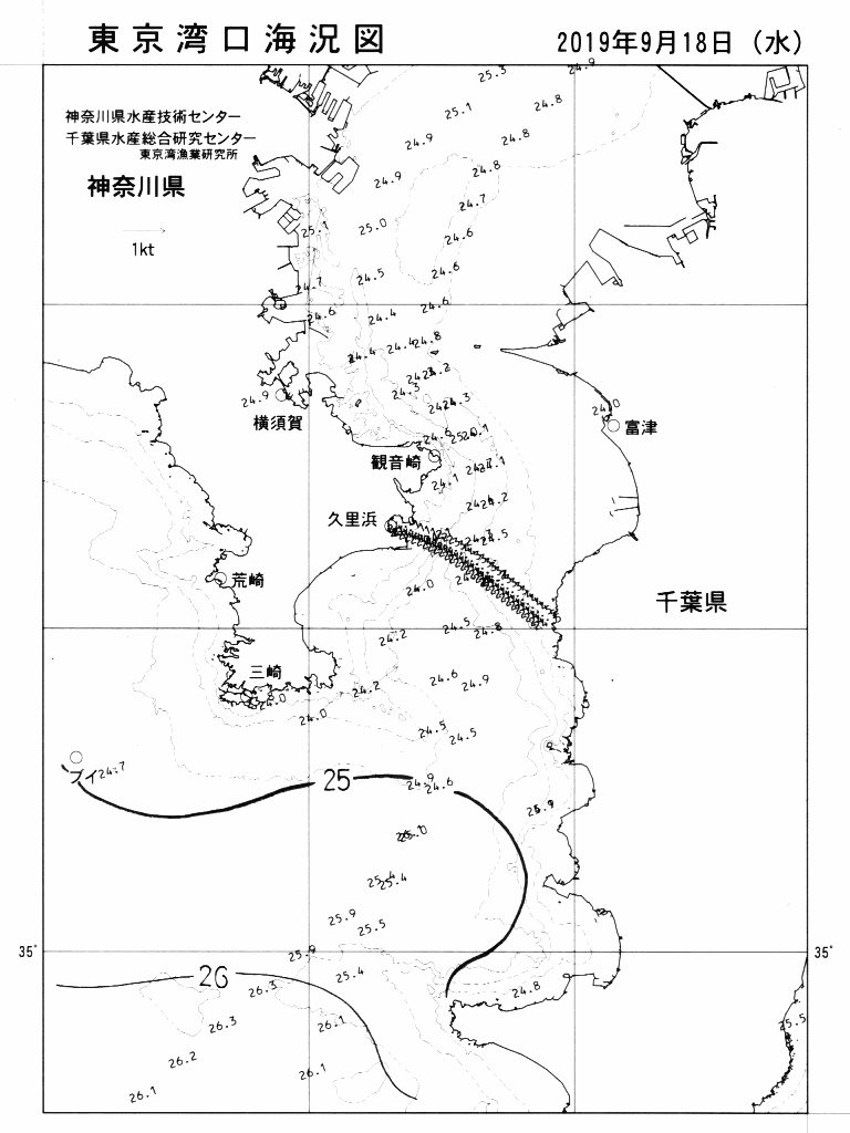 海況図, 東京湾口海況図 検索結果, (水温分布 等を図示)