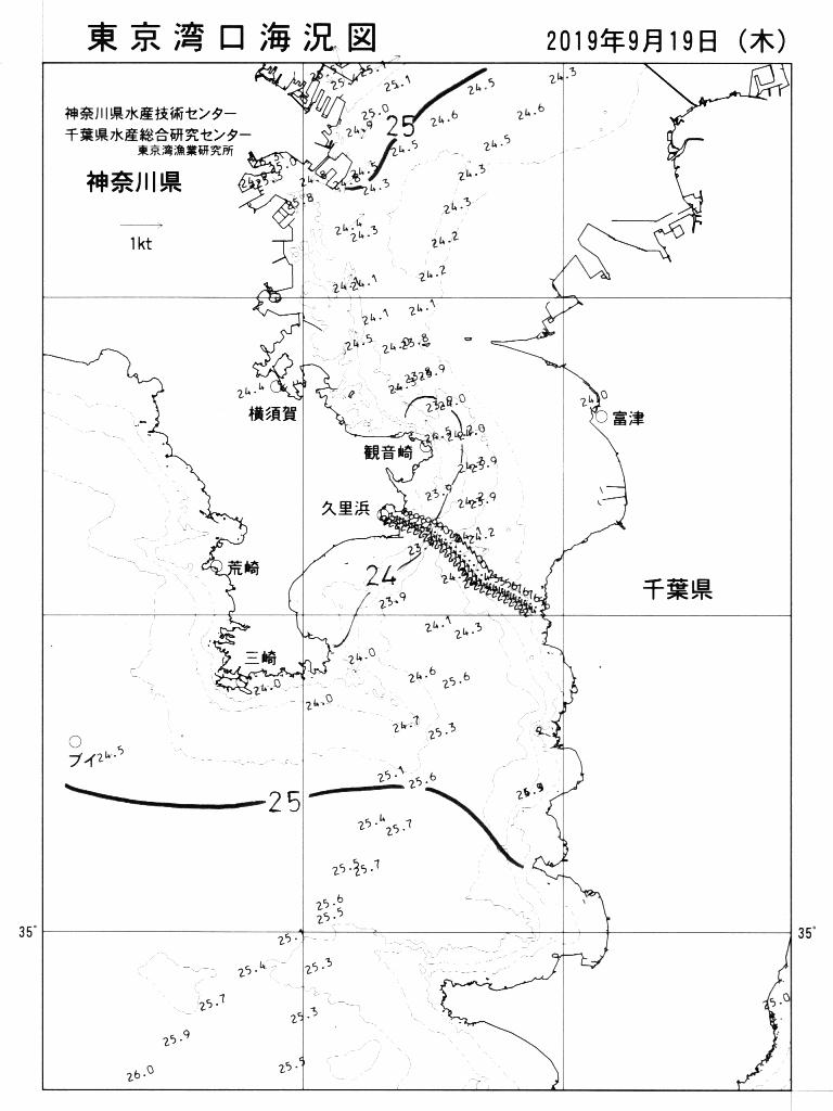 海況図, 東京湾口海況図 検索結果, (水温分布 等を図示)