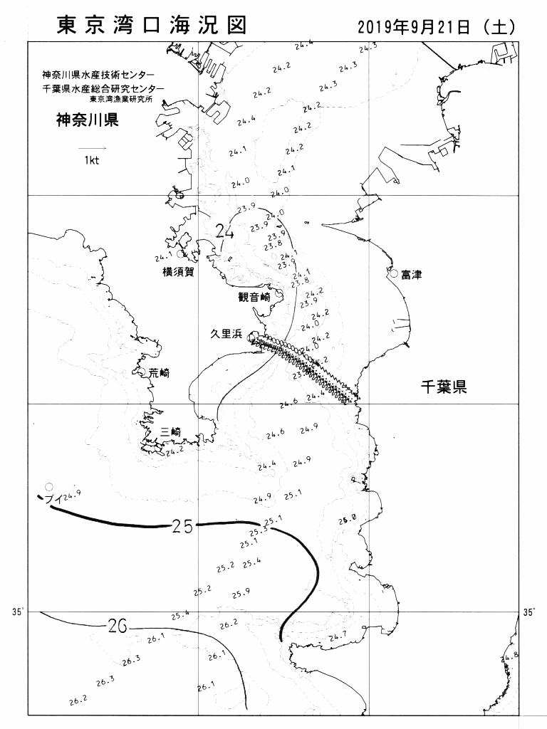 海況図, 東京湾口海況図 検索結果, (水温分布 等を図示)