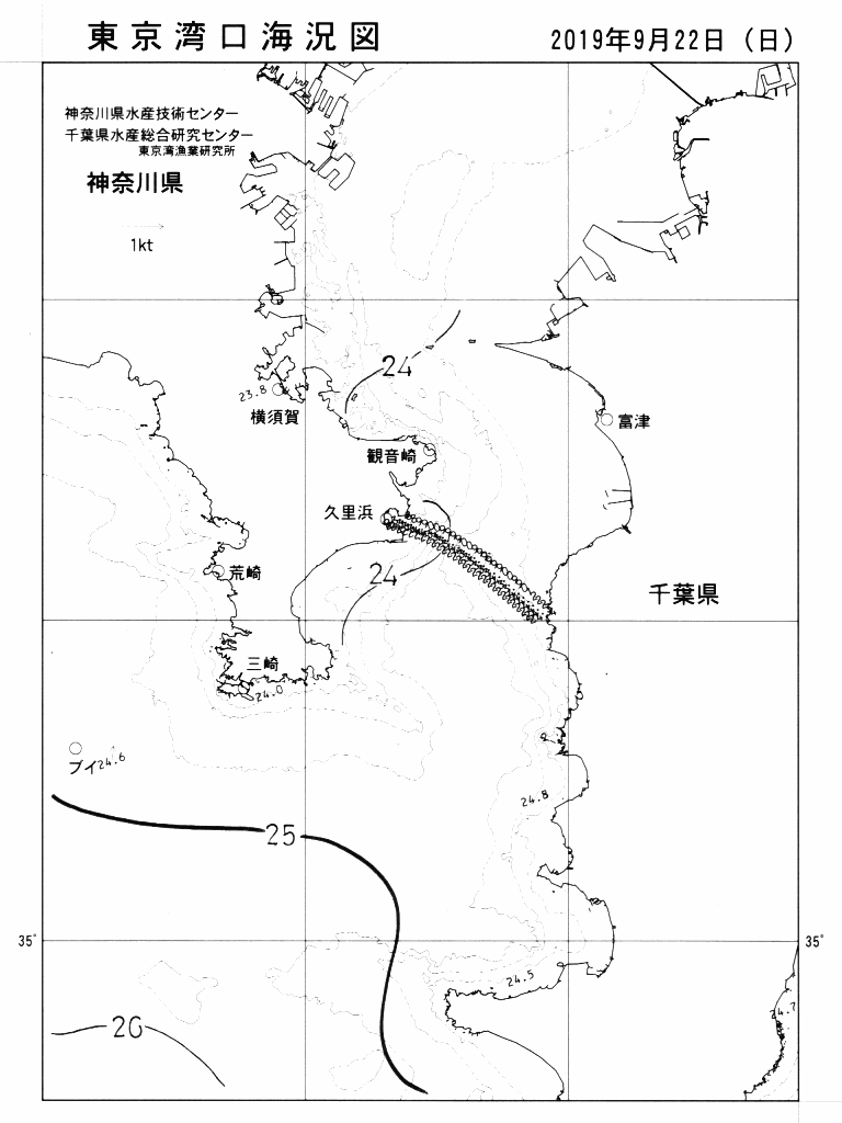 海況図, 東京湾口海況図 検索結果, (水温分布 等を図示)