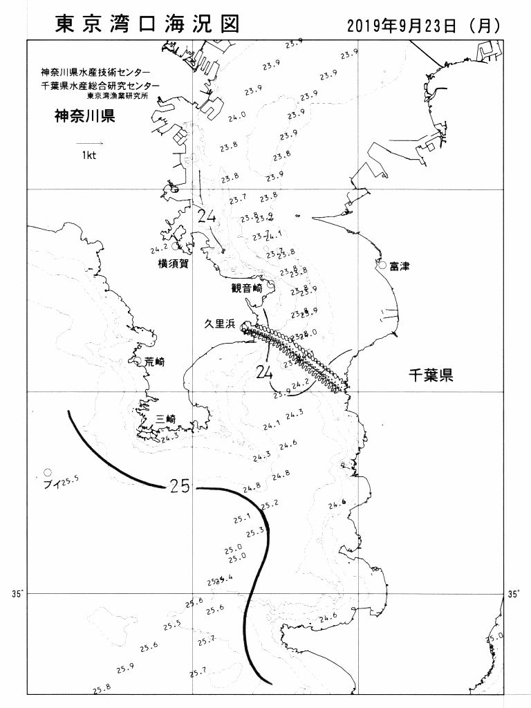 海況図, 東京湾口海況図 検索結果, (水温分布 等を図示)