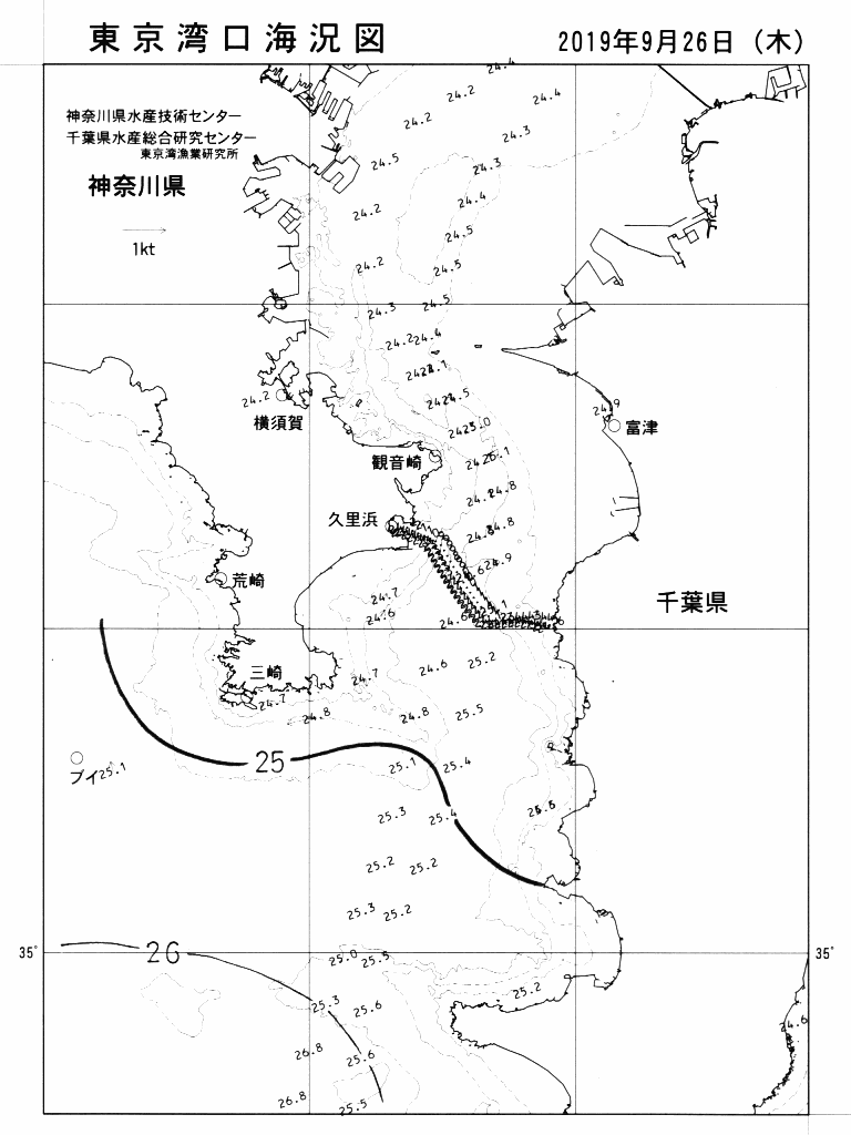 海況図, 東京湾口海況図 検索結果, (水温分布 等を図示)