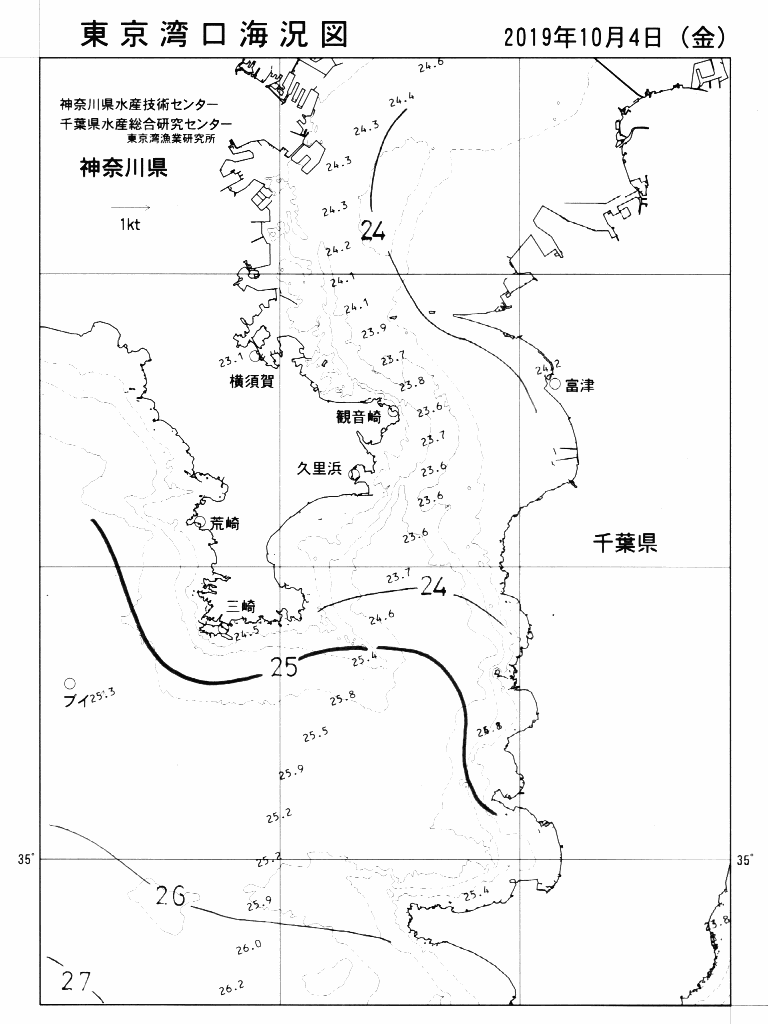 海況図, 東京湾口海況図 検索結果, (水温分布 等を図示)