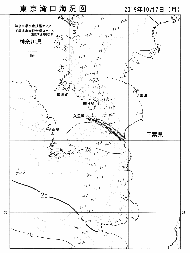 海況図, 東京湾口海況図 検索結果, (水温分布 等を図示)