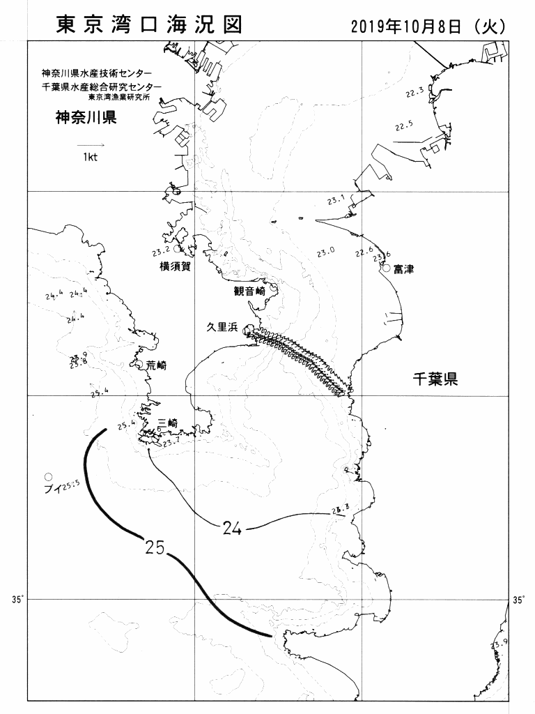 海況図, 東京湾口海況図 検索結果, (水温分布 等を図示)
