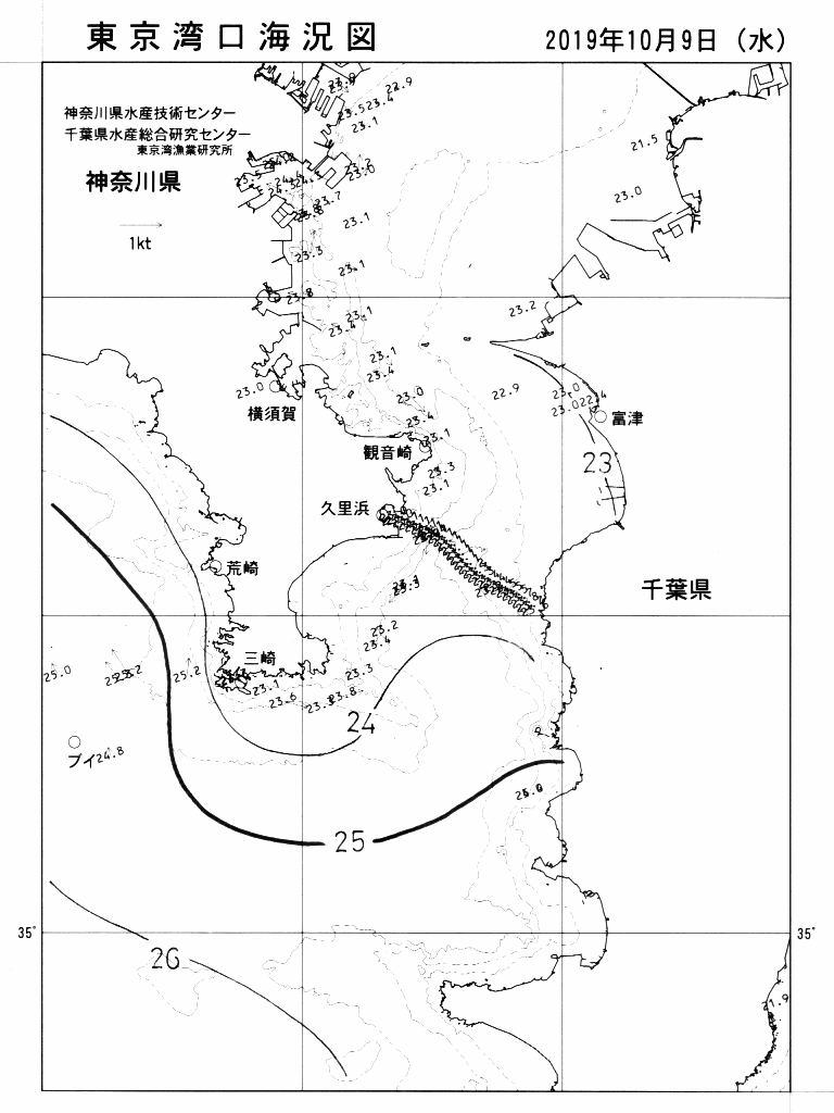 海況図, 東京湾口海況図 検索結果, (水温分布 等を図示)