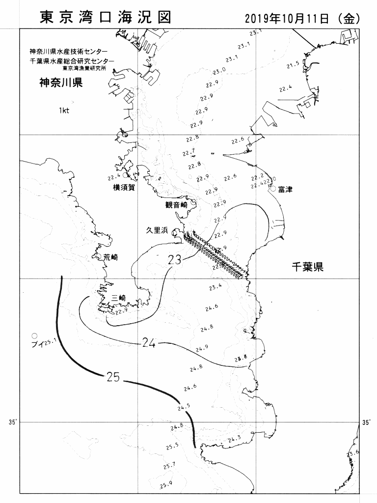 海況図, 東京湾口海況図 検索結果, (水温分布 等を図示)