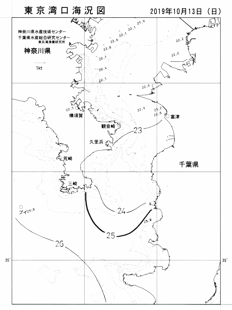 海況図, 東京湾口海況図 検索結果, (水温分布 等を図示)