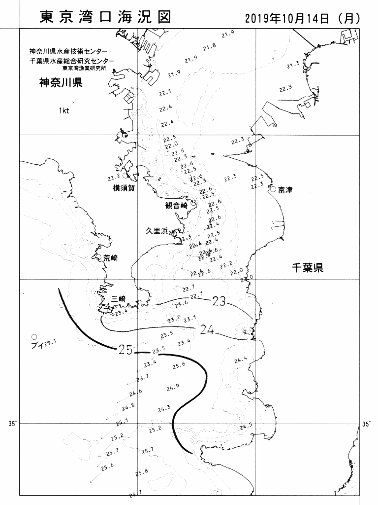 海況図, 東京湾口海況図 検索結果, (水温分布 等を図示)