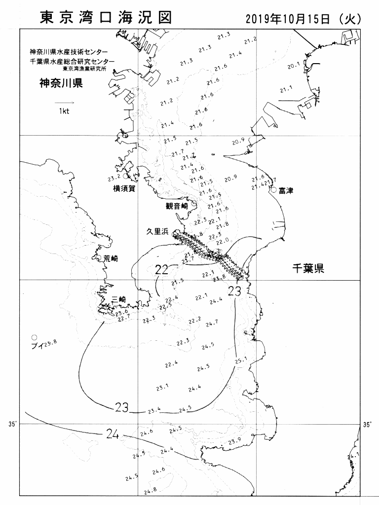 海況図, 東京湾口海況図 検索結果, (水温分布 等を図示)
