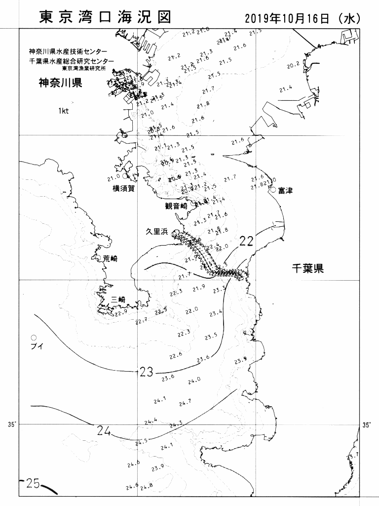 海況図, 東京湾口海況図 検索結果, (水温分布 等を図示)