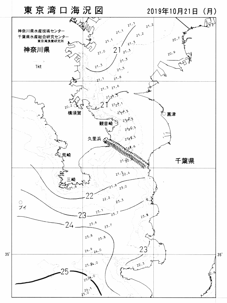 海況図, 東京湾口海況図 検索結果, (水温分布 等を図示)