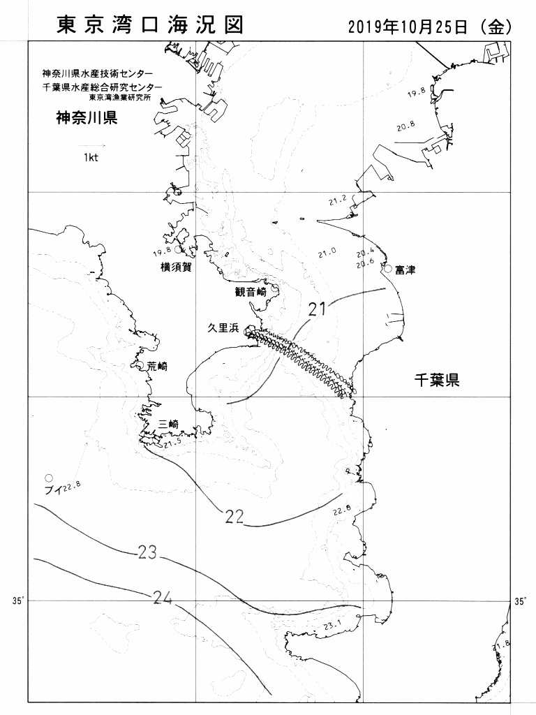 海況図, 東京湾口海況図 検索結果, (水温分布 等を図示)