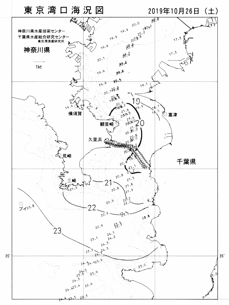 海況図, 東京湾口海況図 検索結果, (水温分布 等を図示)