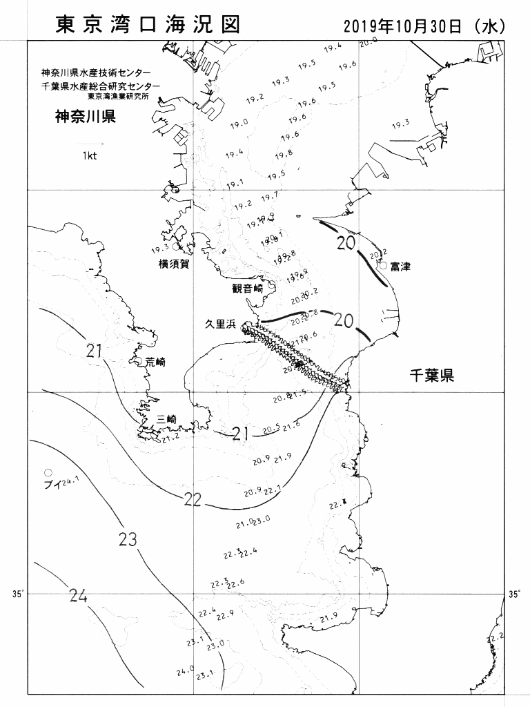 海況図, 東京湾口海況図 検索結果, (水温分布 等を図示)