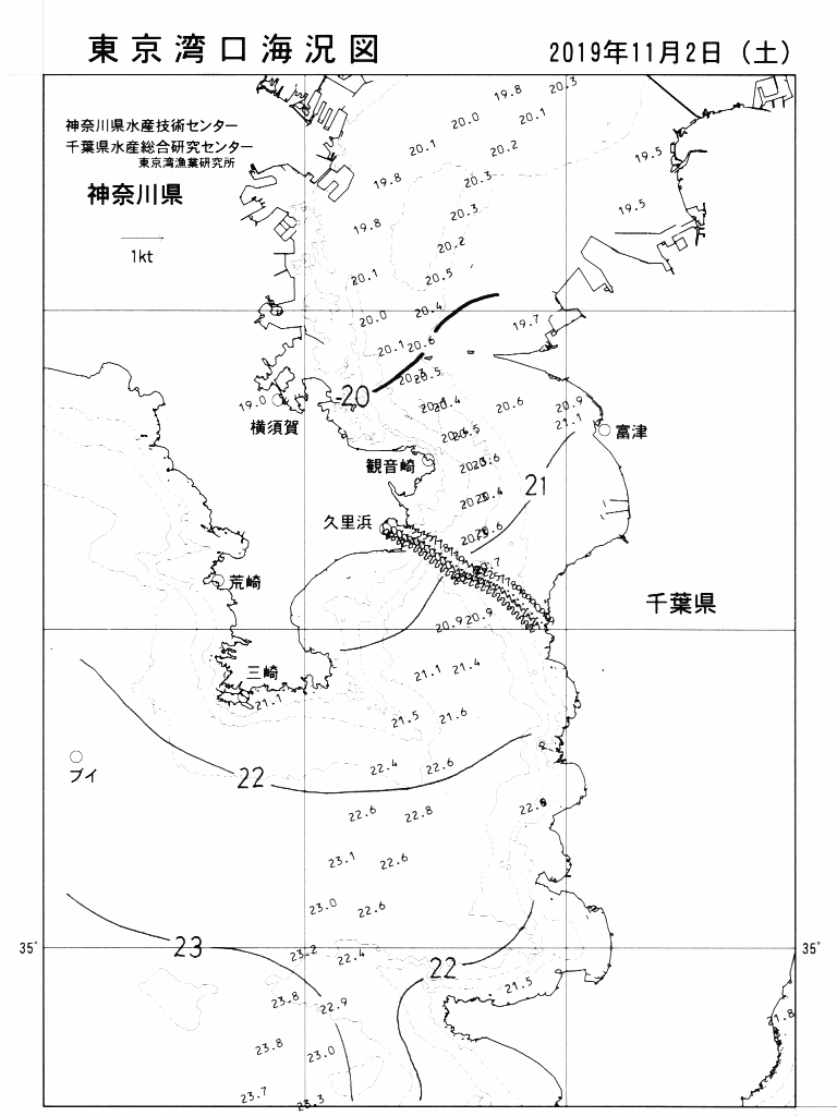 海況図, 東京湾口海況図 検索結果, (水温分布 等を図示)