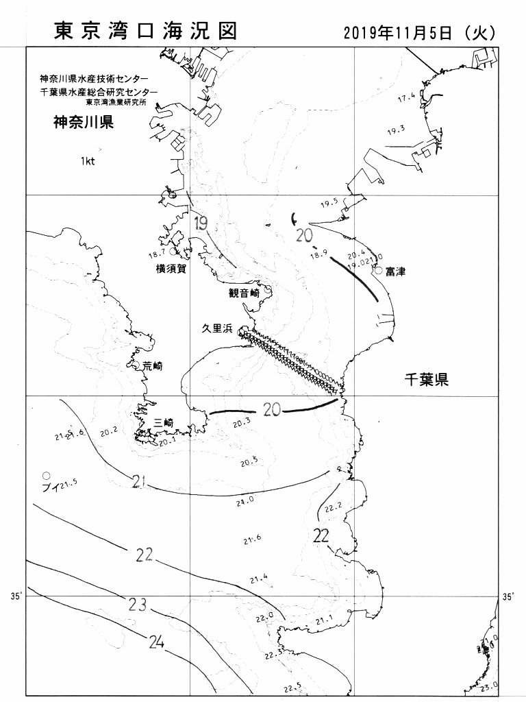 海況図, 東京湾口海況図 検索結果, (水温分布 等を図示)