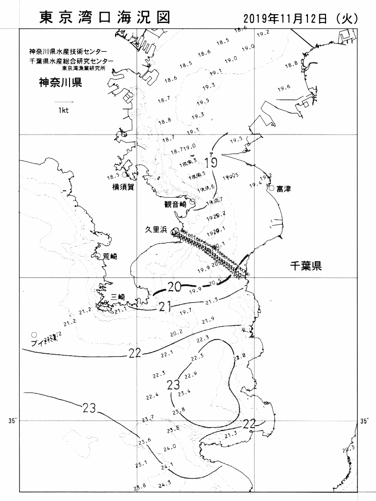 海況図, 東京湾口海況図 検索結果, (水温分布 等を図示)