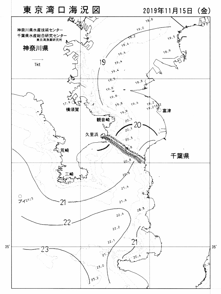 海況図, 東京湾口海況図 検索結果, (水温分布 等を図示)