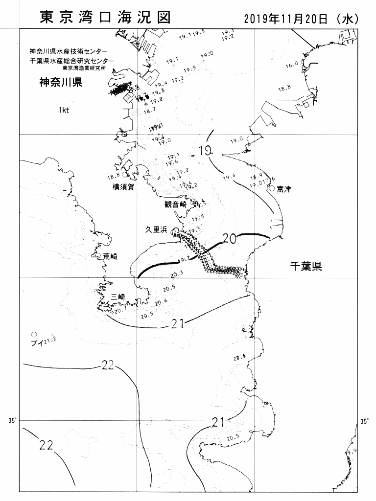 海況図, 東京湾口海況図 検索結果, (水温分布 等を図示)