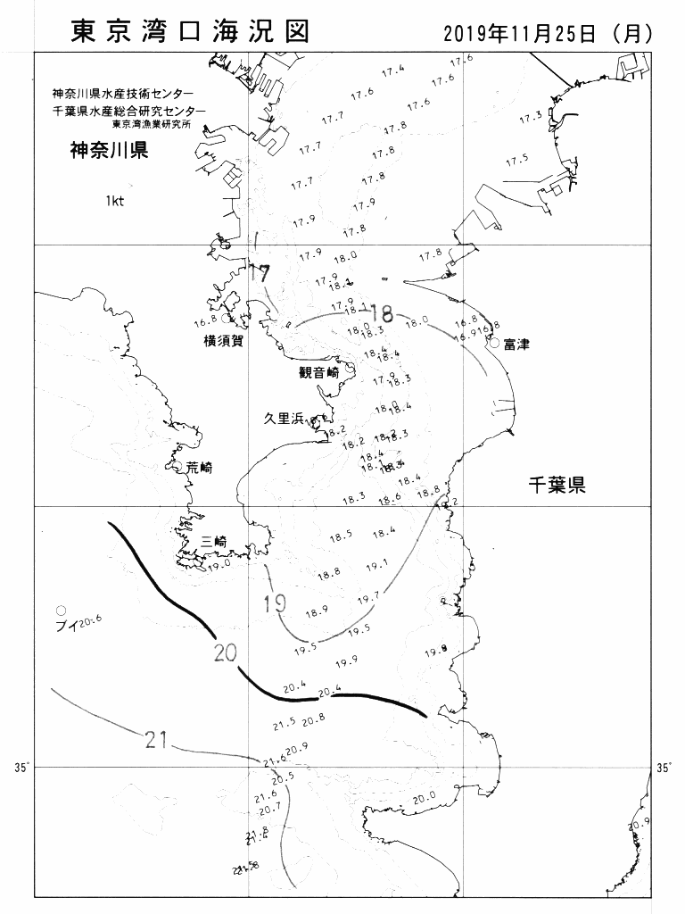 海況図, 東京湾口海況図 検索結果, (水温分布 等を図示)