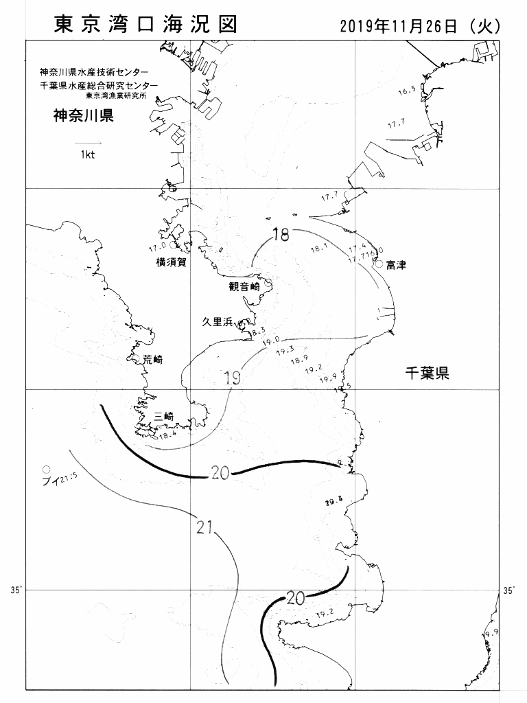 海況図, 東京湾口海況図 検索結果, (水温分布 等を図示)
