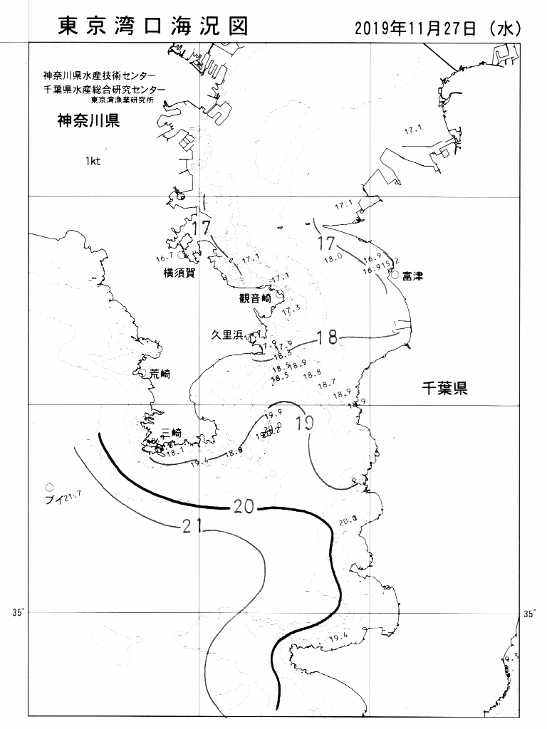 海況図, 東京湾口海況図 検索結果, (水温分布 等を図示)