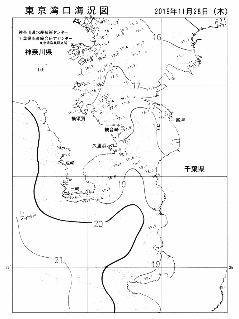 海況図, 東京湾口海況図 検索結果, (水温分布 等を図示)