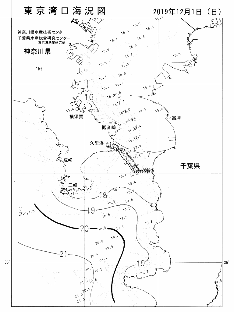 海況図, 東京湾口海況図 検索結果, (水温分布 等を図示)