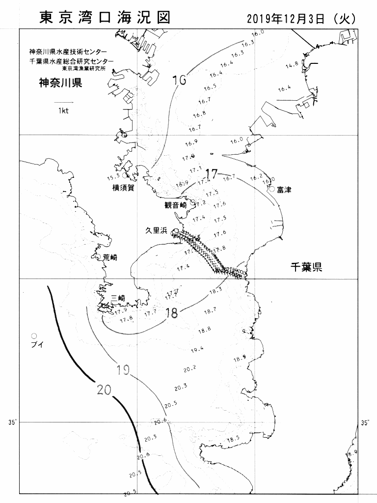 海況図, 東京湾口海況図 検索結果, (水温分布 等を図示)