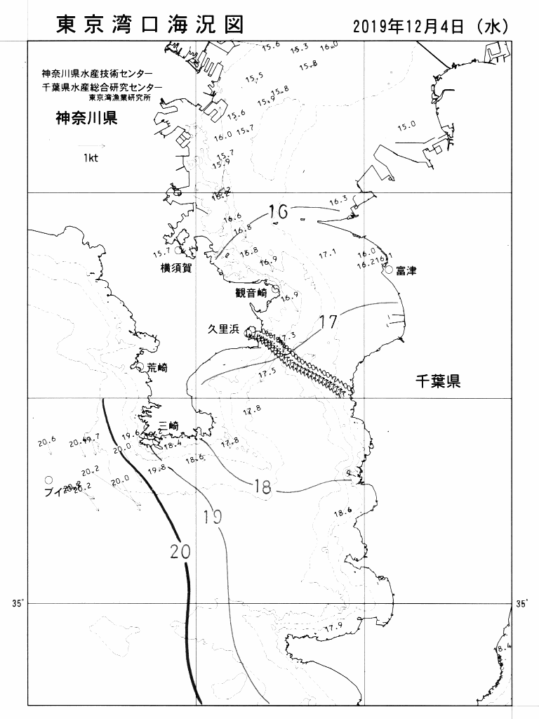 海況図, 東京湾口海況図 検索結果, (水温分布 等を図示)