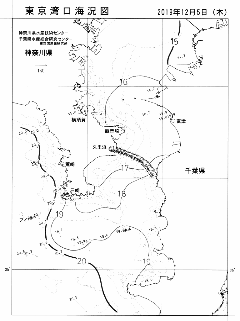 海況図, 東京湾口海況図 検索結果, (水温分布 等を図示)
