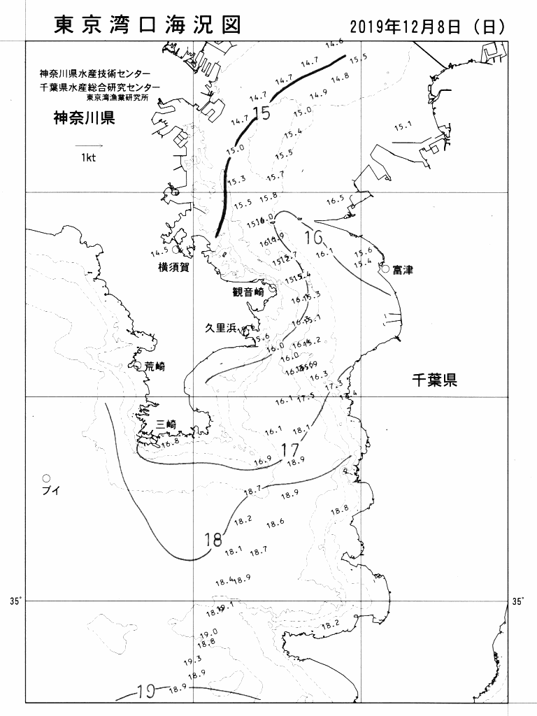 海況図, 東京湾口海況図 検索結果, (水温分布 等を図示)