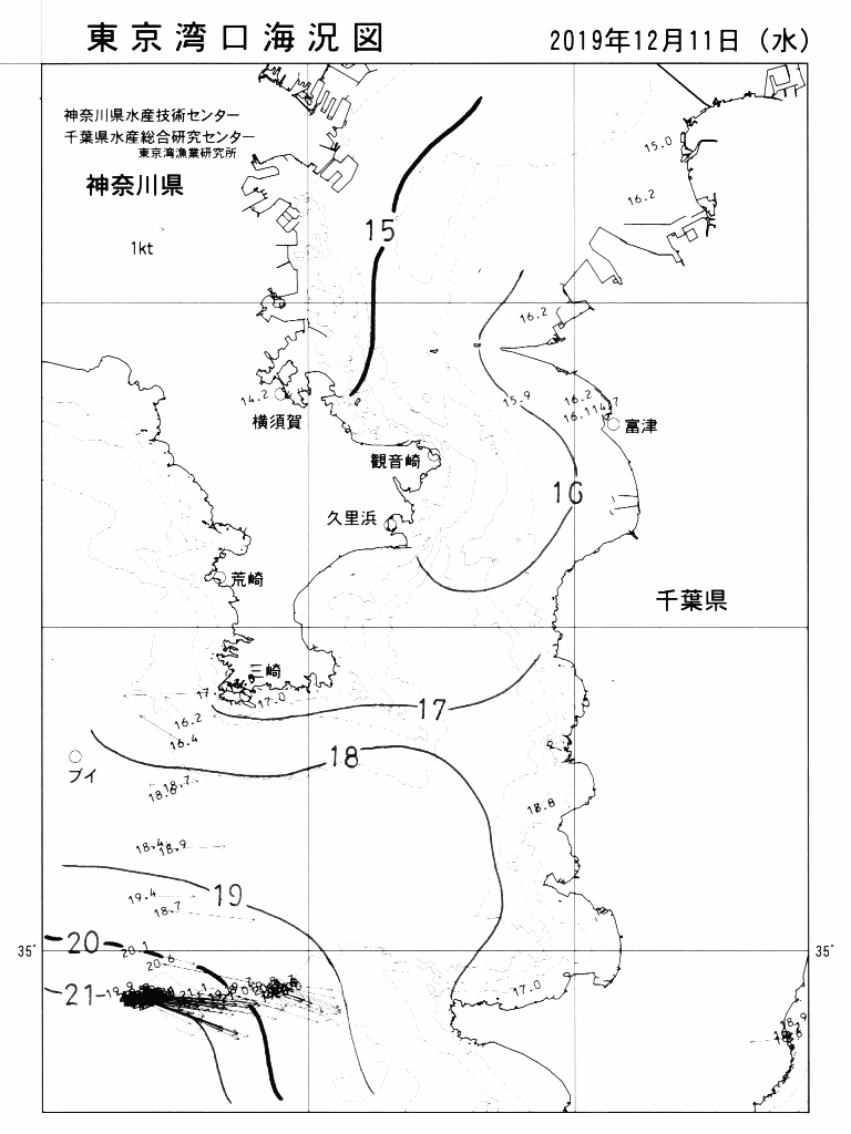 海況図, 東京湾口海況図 検索結果, (水温分布 等を図示)