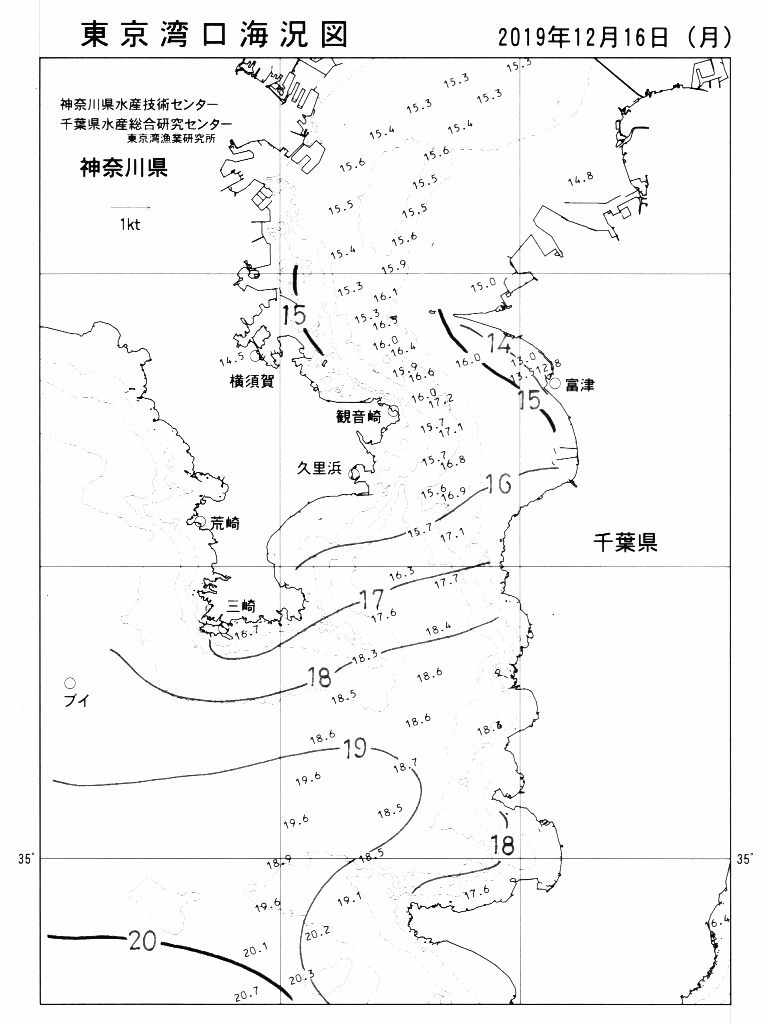 海況図, 東京湾口海況図 検索結果, (水温分布 等を図示)
