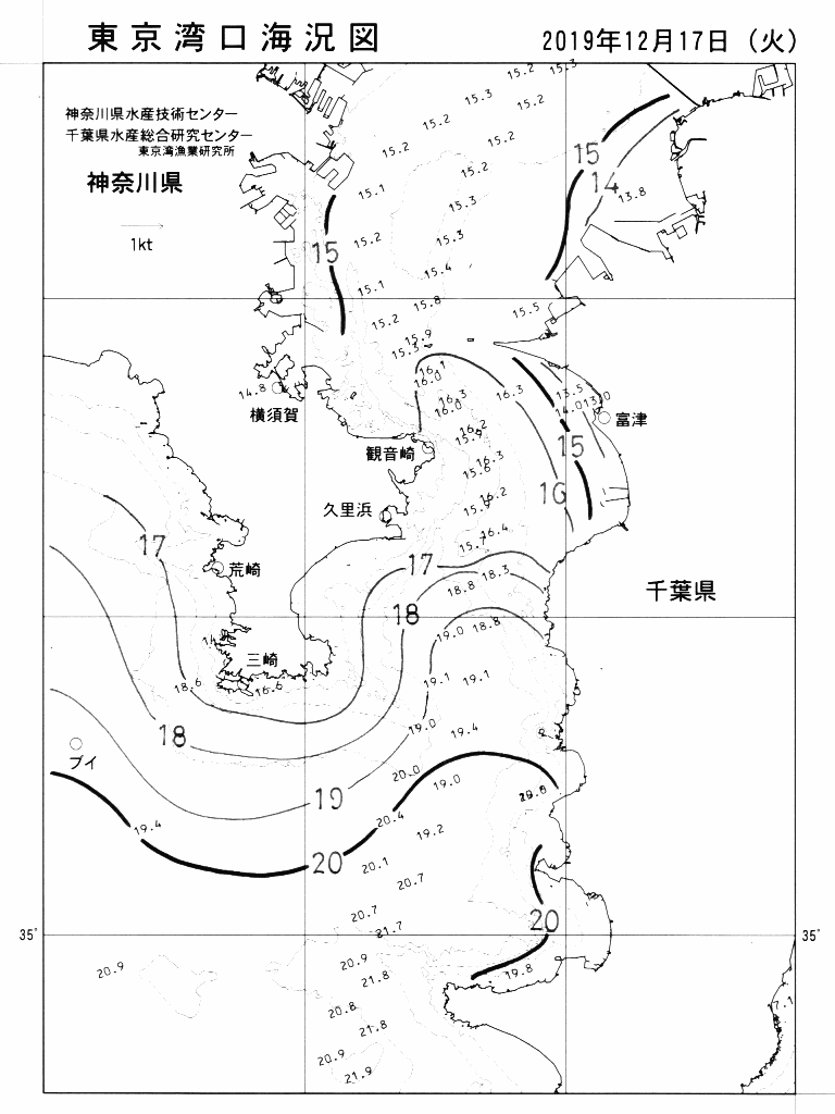 海況図, 東京湾口海況図 検索結果, (水温分布 等を図示)