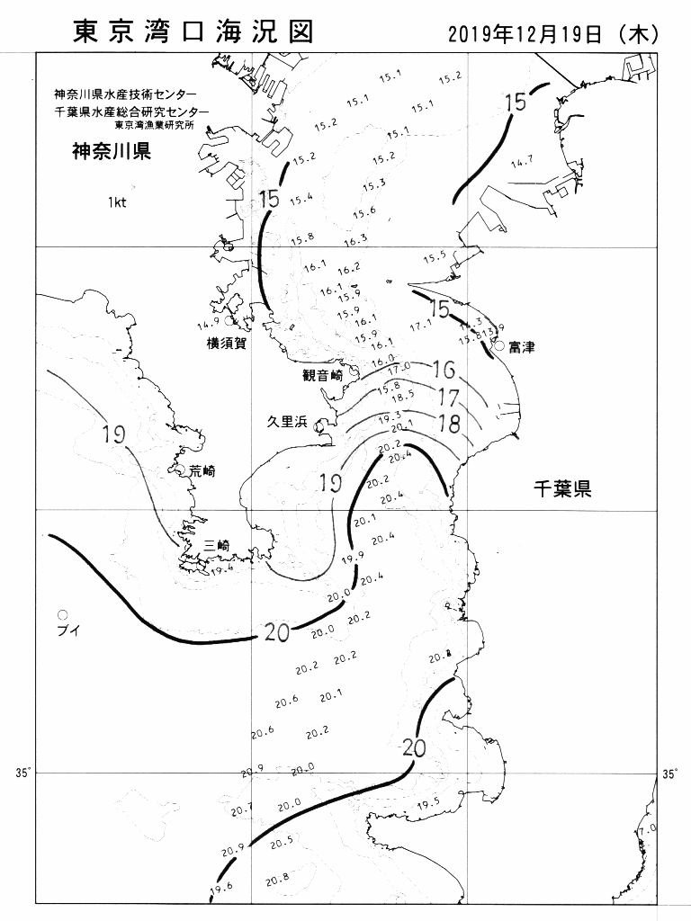 海況図, 東京湾口海況図 検索結果, (水温分布 等を図示)