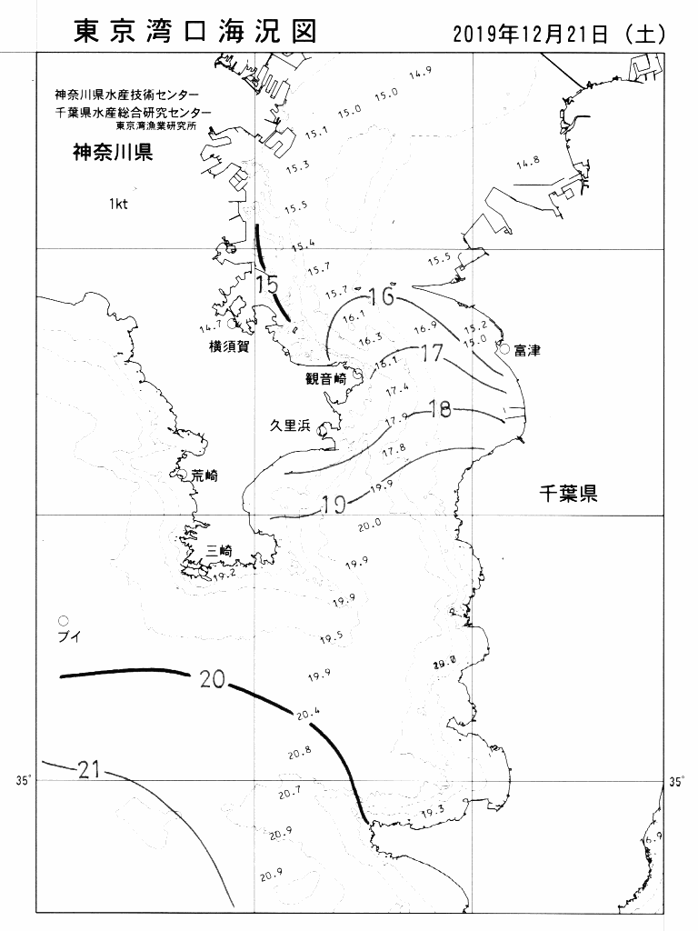 海況図, 東京湾口海況図 検索結果, (水温分布 等を図示)