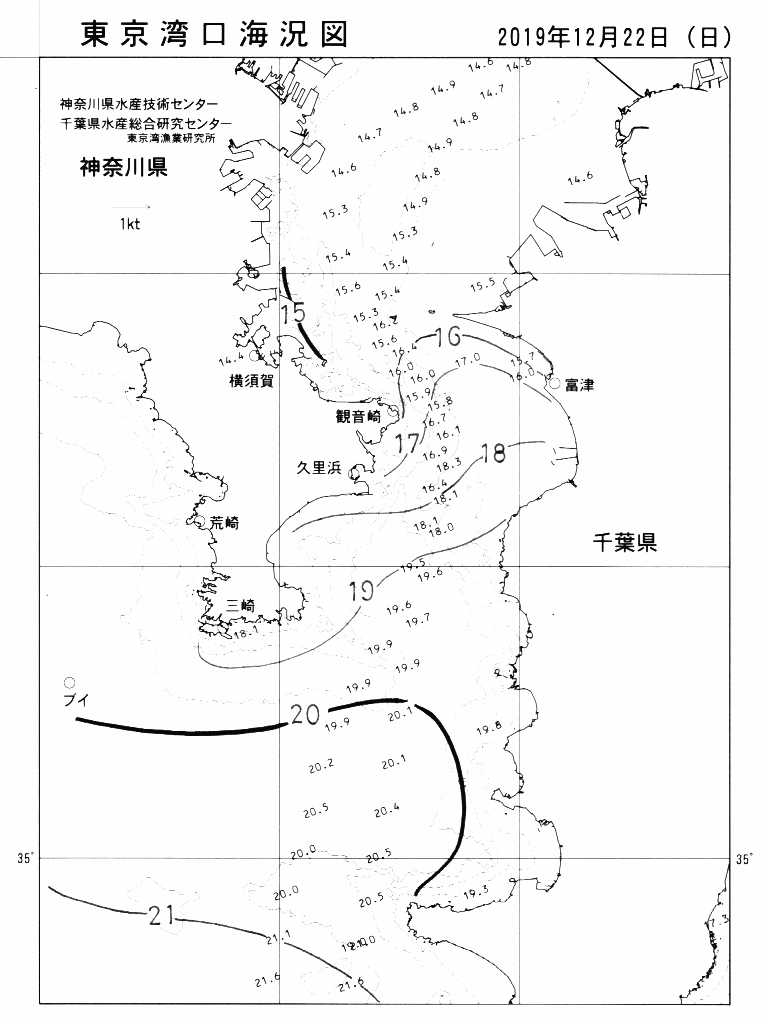 海況図, 東京湾口海況図 検索結果, (水温分布 等を図示)