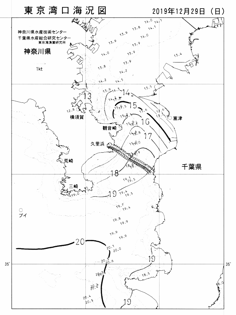 海況図, 東京湾口海況図 検索結果, (水温分布 等を図示)