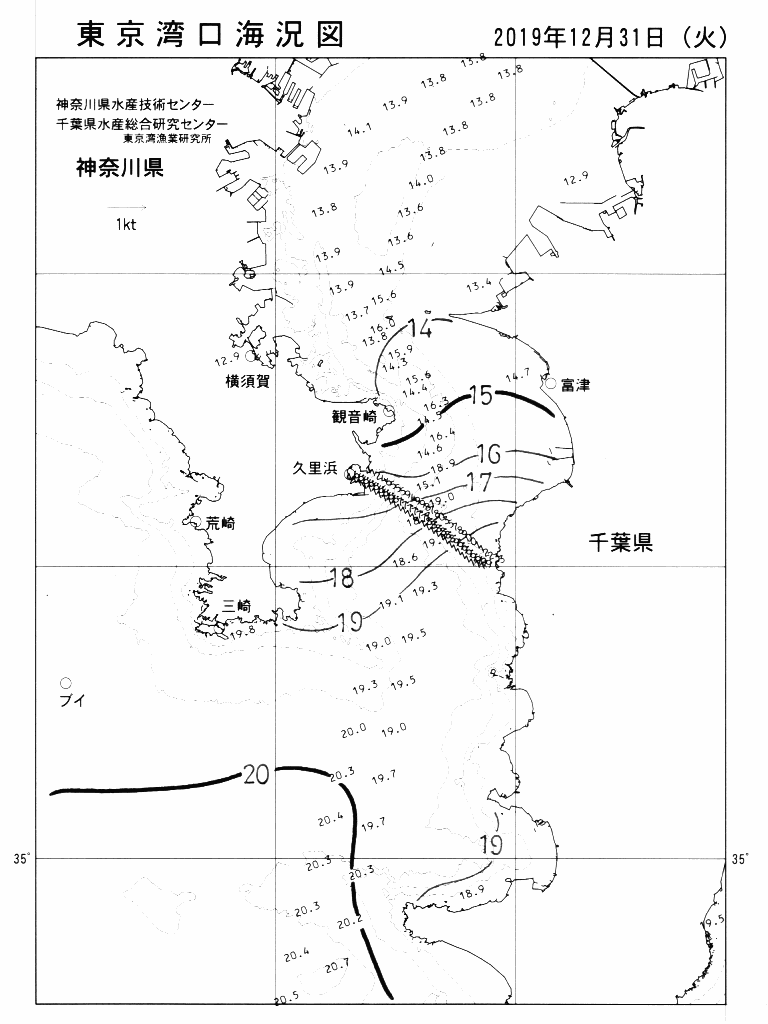 海況図, 東京湾口海況図 検索結果, (水温分布 等を図示)