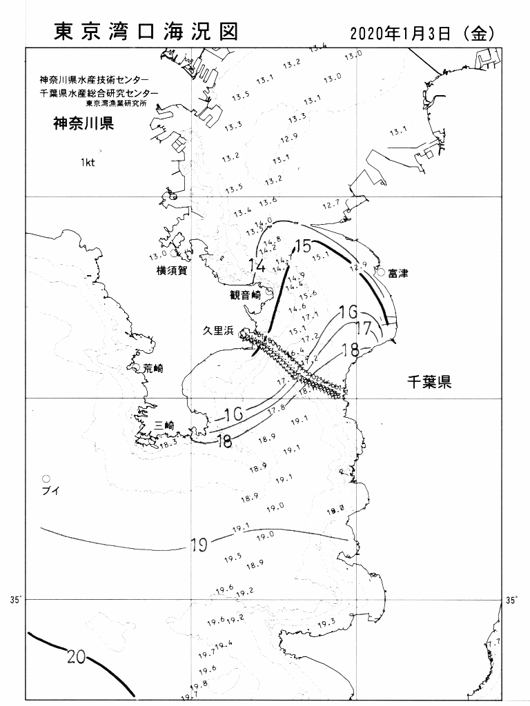 海況図, 東京湾口海況図 検索結果, (水温分布 等を図示)