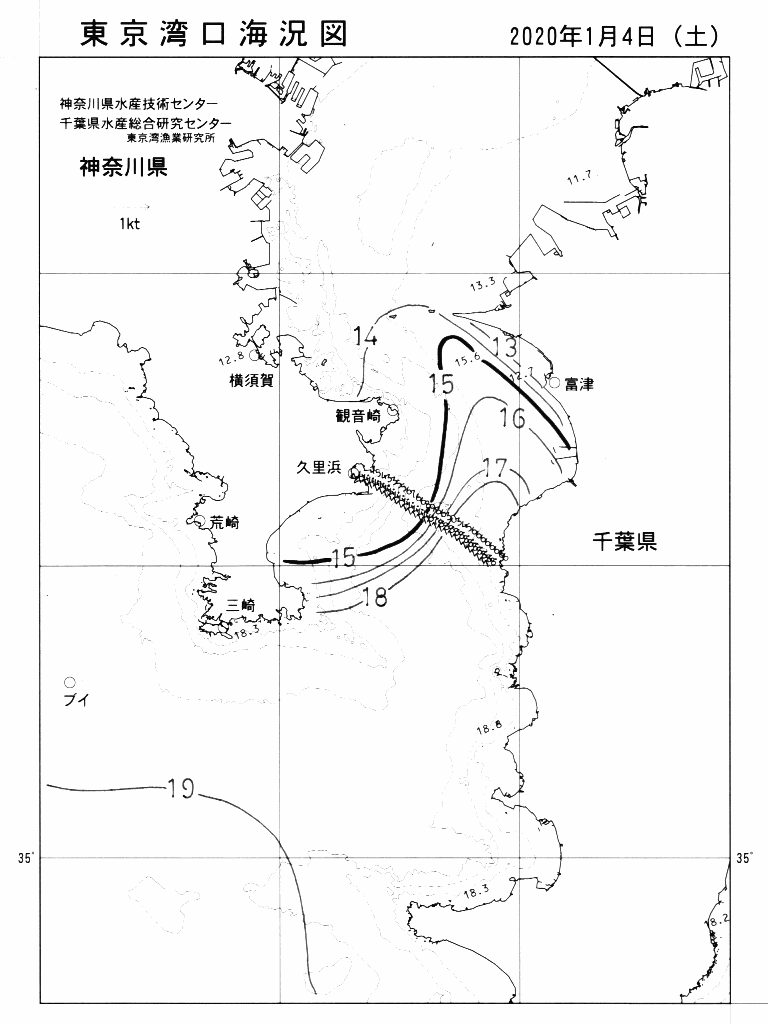 海況図, 東京湾口海況図 検索結果, (水温分布 等を図示)