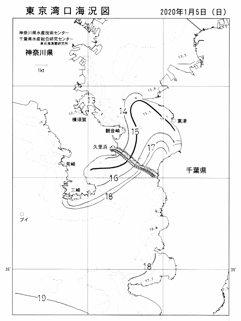 海況図, 東京湾口海況図 検索結果, (水温分布 等を図示)