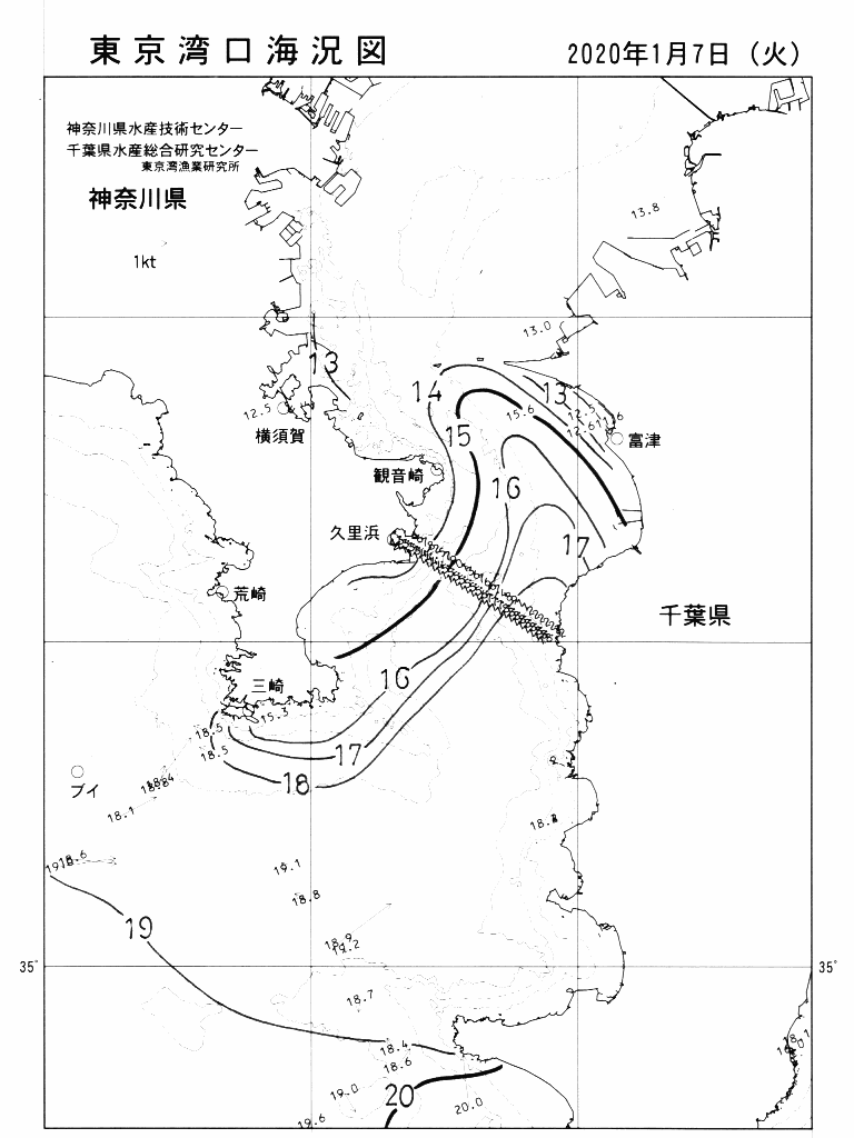 海況図, 東京湾口海況図 検索結果, (水温分布 等を図示)