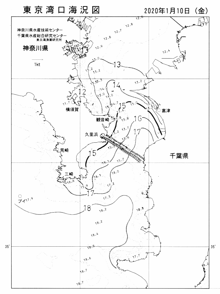 海況図, 東京湾口海況図 検索結果, (水温分布 等を図示)