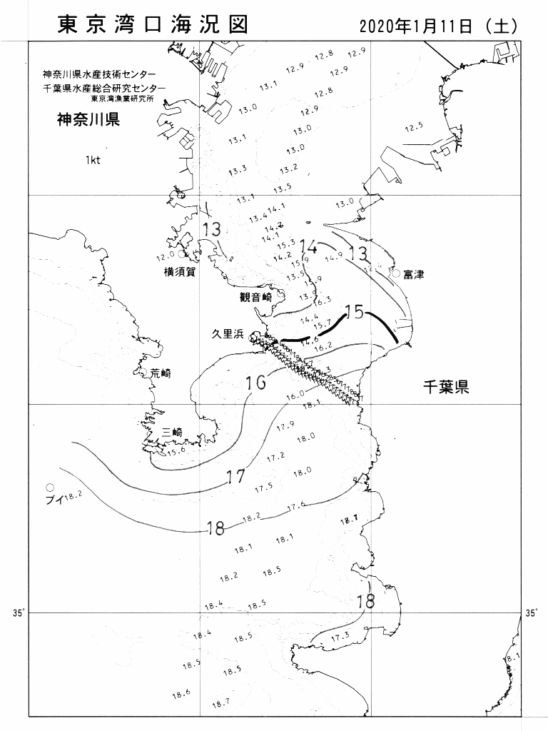 海況図, 東京湾口海況図 検索結果, (水温分布 等を図示)