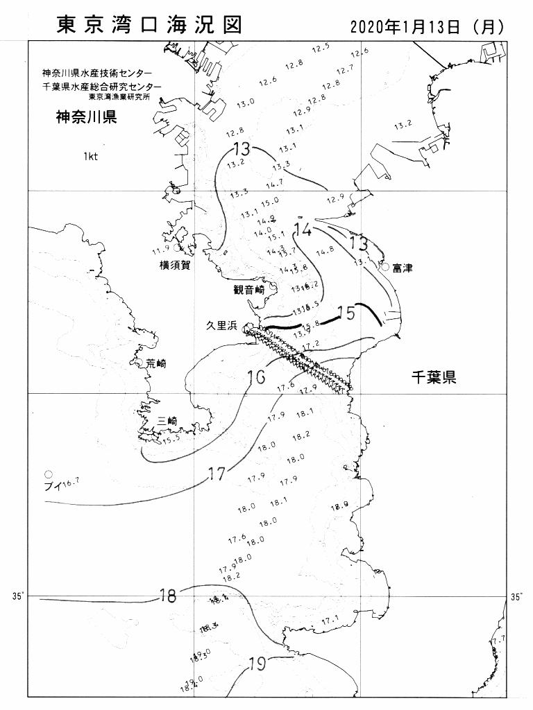 海況図, 東京湾口海況図 検索結果, (水温分布 等を図示)